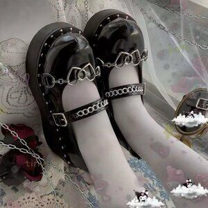 Black Mary Jane Silver Heart Buckle Platform Shoes
